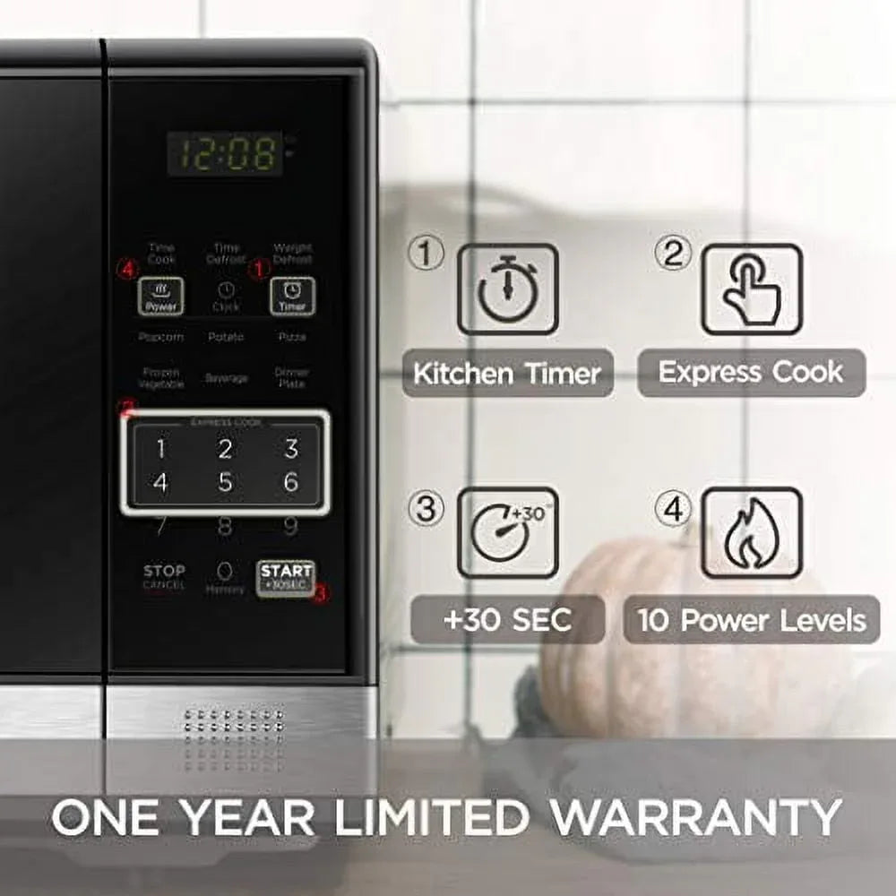 BLACK+DECKER EM031MB11 Digital Microwave Oven with Turntable Push-Button Door, Child Safety Lock, 1000W, 1.1cu.ft, Black & Stainless Steel, 1.1 Cu.ft - USA MEGA SHOP