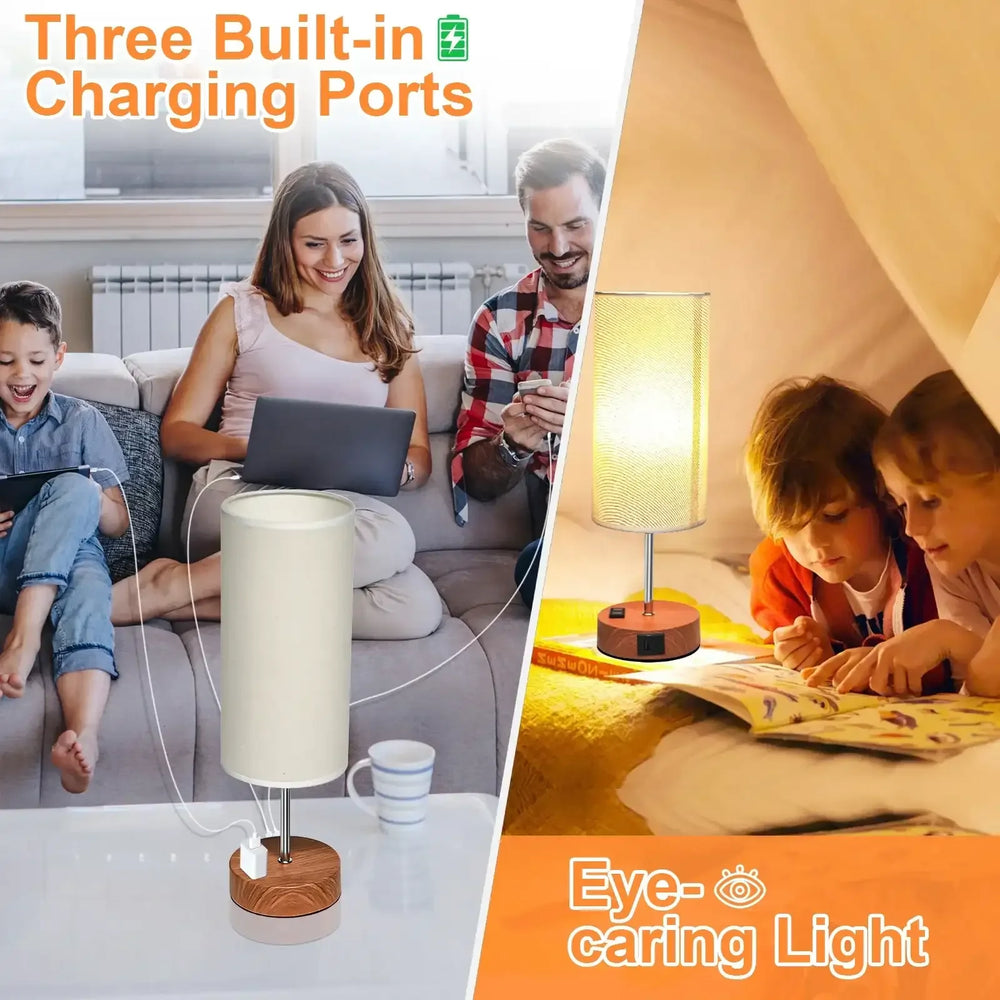 Table Lamps for Bedroom, 3 Way Dimmable Touch Control Bedside Lamp with USB C+A Fast Charging Ports, Nightstand Lamp for Office, Living Room, Reading(E26 Light Bulb Included) - USA MEGA SHOP