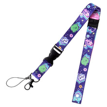 Blue patterned lanyard strap with plastic buckle and keyring attachment