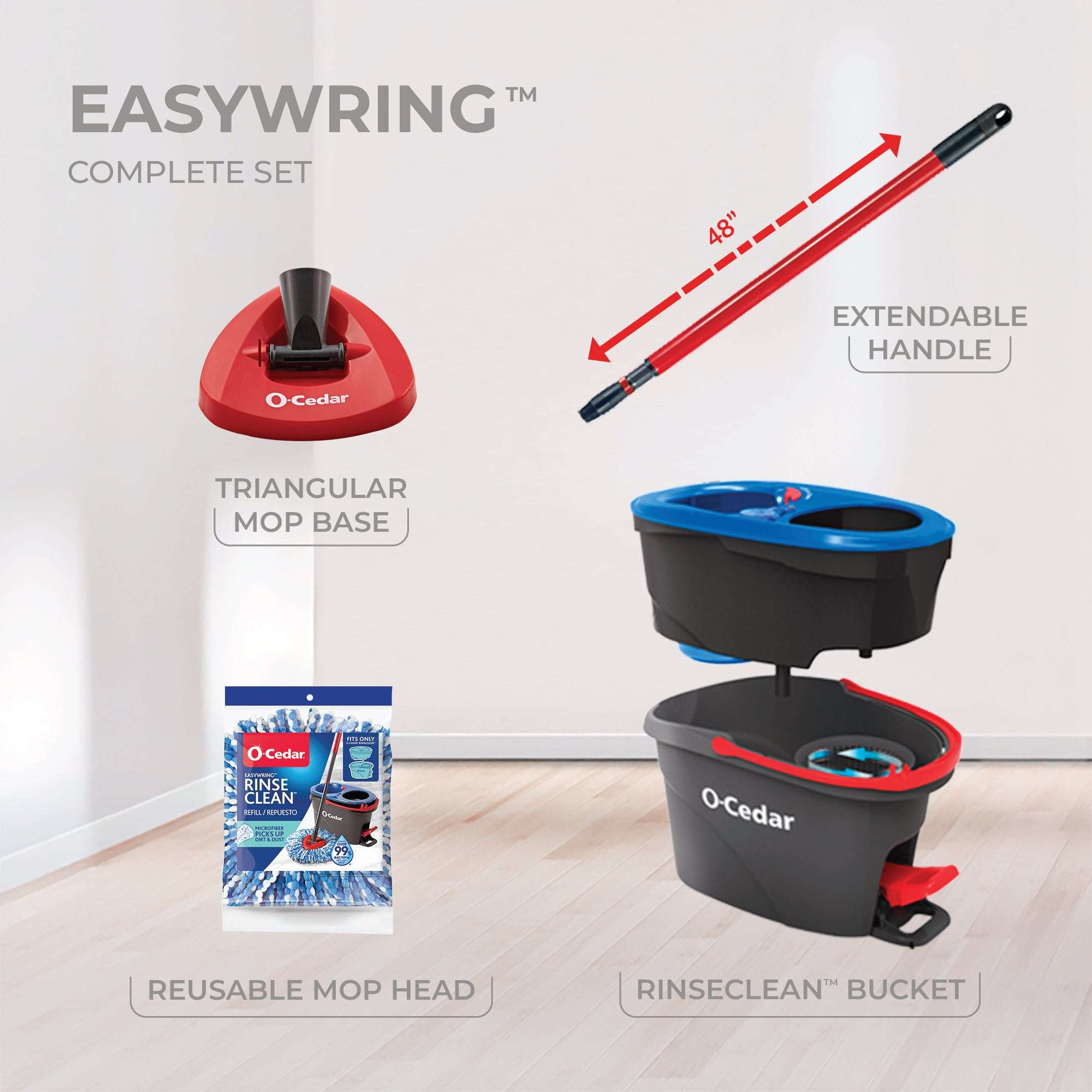 O-Cedar RinseClean Spin Mop With 2-Tank System and Microfiber Mop Head