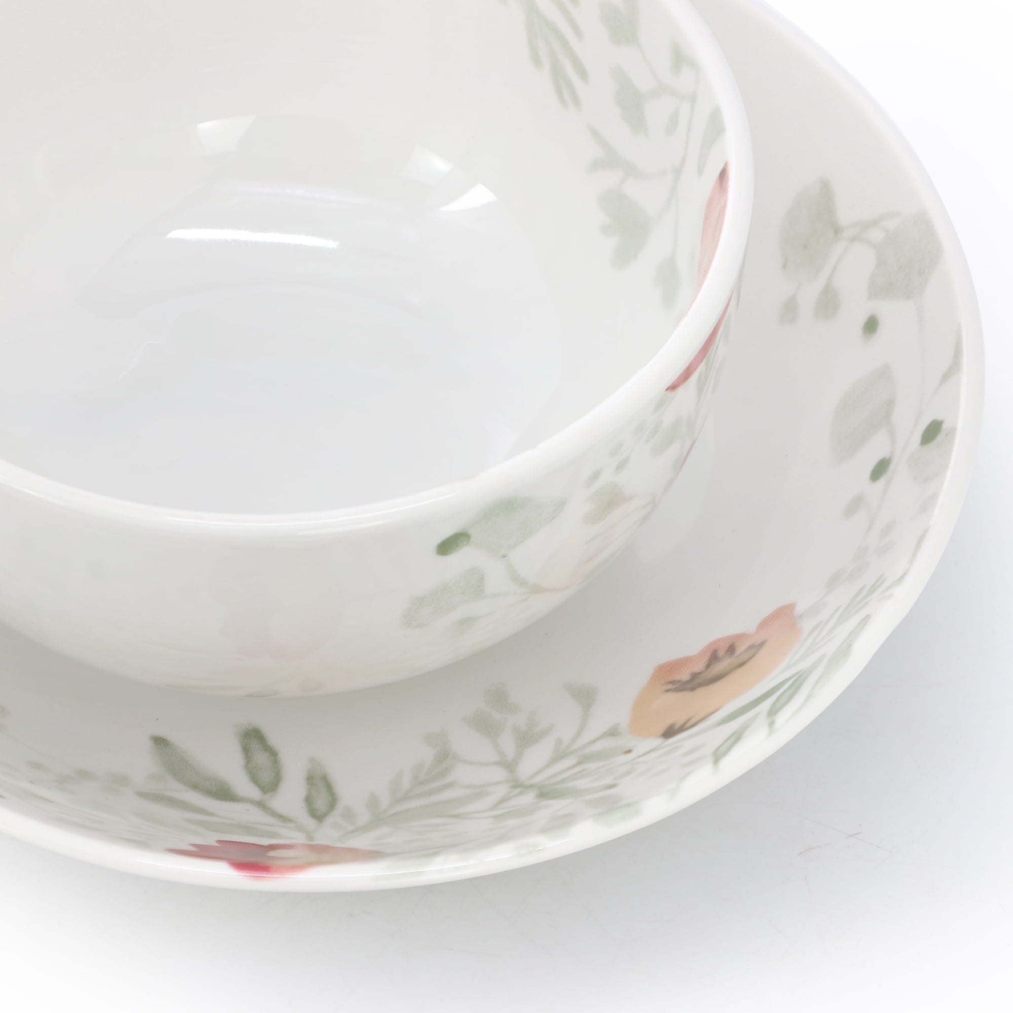 Elama Poppy 24 Piece Porcelain Double Bowl Dinnerware Set, Service for 6