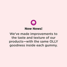 OLLY multivitamin gummy bottle with teal label and New News! information
