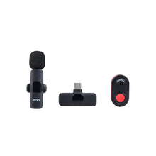 Portable LED video light kit accessories: mic transmitter, USB-C microphone receiver, remote