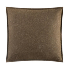 Brown linen square throw pillow with clean edge stitching