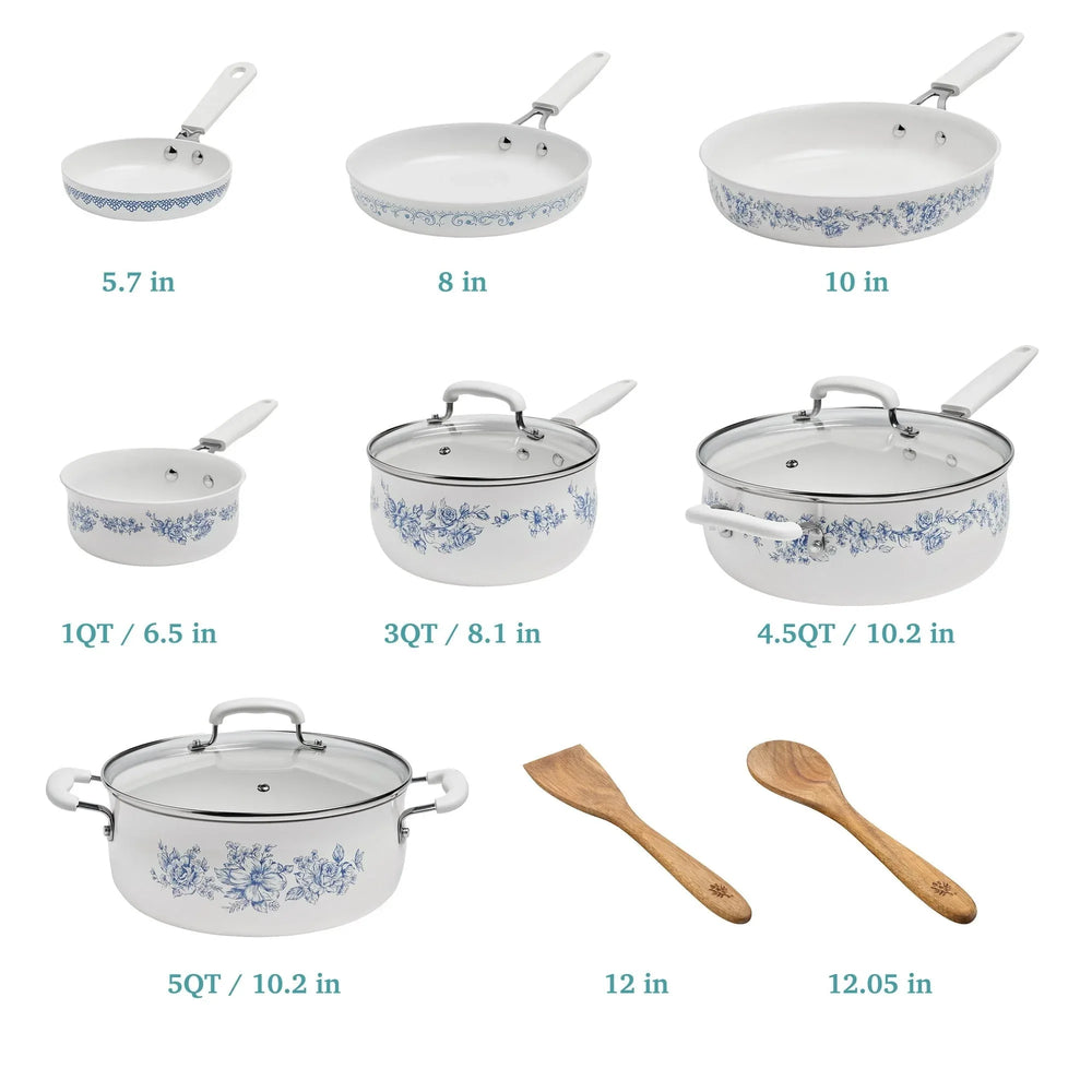 The Pioneer Woman 12-Piece Classic Ceramic Cookware Set, Agatha Blue - USA MEGA SHOP