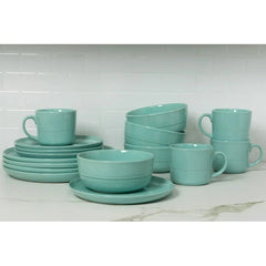 10 Strawberry Street Double Line 16 Piece Stoneware Dinnerware Set, Seafoam