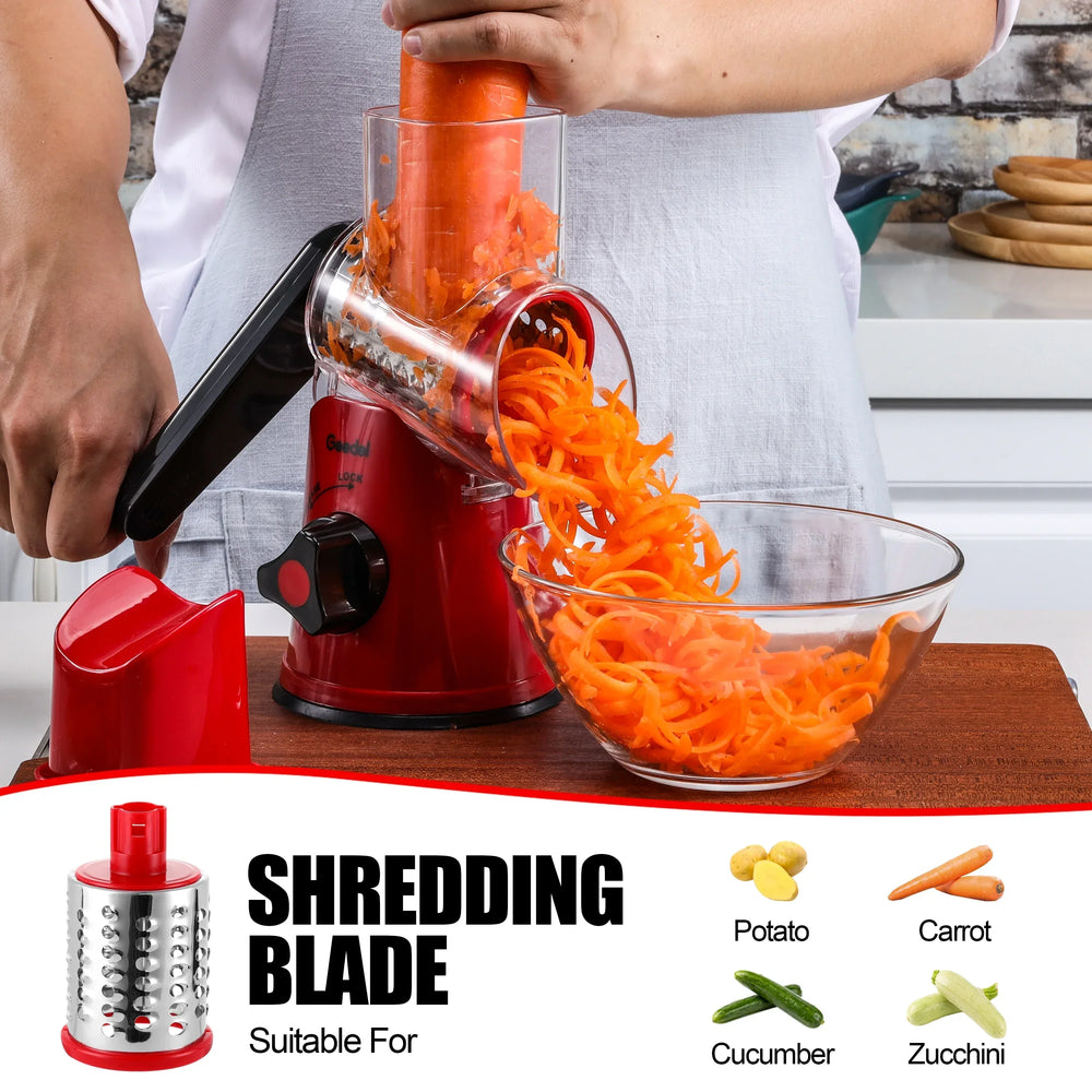 Geedel Rotary Cheese Grater, Kitchen Grater Vegetable Slicer with 3 Interchangeable Blades, Powerful Suction, Dishwasher Safe, Easy to Clean Grater for Vegetable, Fruit, Nuts - USA MEGA SHOP