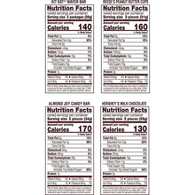 Chocolate candy nutrition facts panel showing calories and serving details