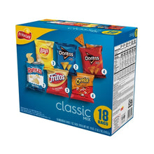 Snack chip variety pack carton back with Nutrition Facts panel and barcode