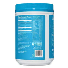 Vital Proteins collagen peptides tub, supplement facts panel on blue-and-white label