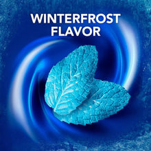 Winterfrost flavored menthol sore throat drops pictured as blue drop pieces