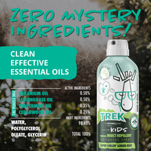 Trek kids insect repellent bottle with “zero mystery ingredients” info