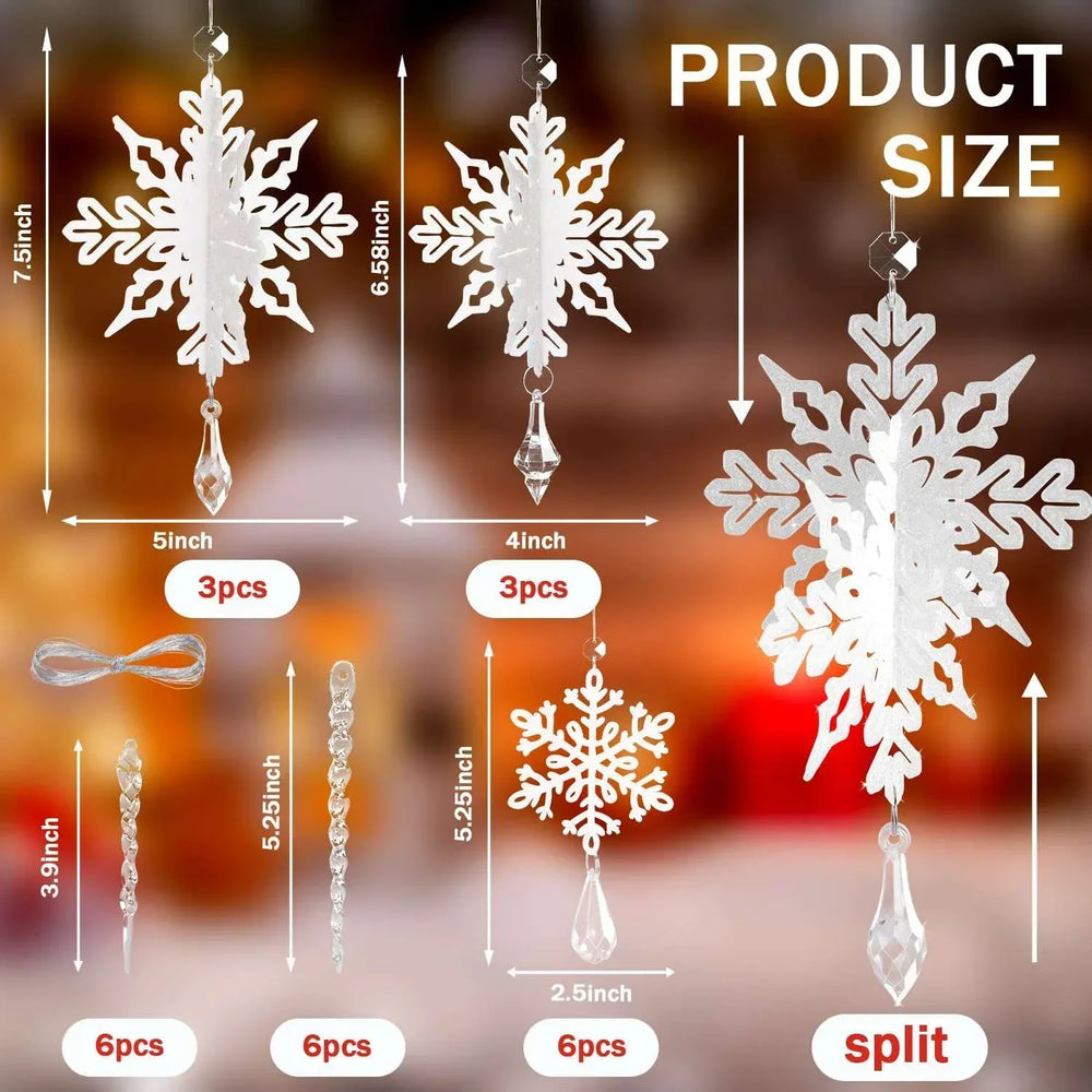 Ayieyill 24 Pieces Christmas Snowflake Drop Ornament Acrylic Icicle Christmas Hanging Acrylic Crystal Snowflake Decoration Hanging Acrylic Snowflakes (Clear) - USA MEGA SHOP