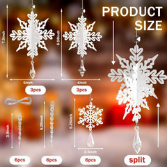 Ayieyill 24 Pieces Christmas Snowflake Drop Ornament Acrylic Icicle Christmas Hanging Acrylic Crystal Snowflake Decoration Hanging Acrylic Snowflakes (Clear) - USA MEGA SHOP
