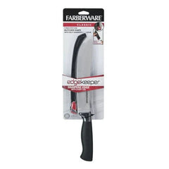 Farberware 7-inch Butcher Knife with Self-Sharpening Blade Cover, Sharp Kitchen Knife, Black