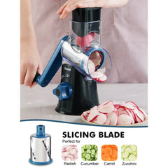 Geedel Rotary Cheese Grater, Kitchen Grater Vegetable Slicer with 3 Interchangeable Blades, Powerful Suction, Dishwasher Safe, Easy to Clean Grater for Vegetable, Fruit, Nuts - USA MEGA SHOP