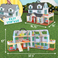 Honey Bee Acres Buzzby Farmhouse – 25 Piece Three-Story Country Dollhouse with Furniture & Exclusive Rabbit Figure – Doll Playset for Kids Ages 3+