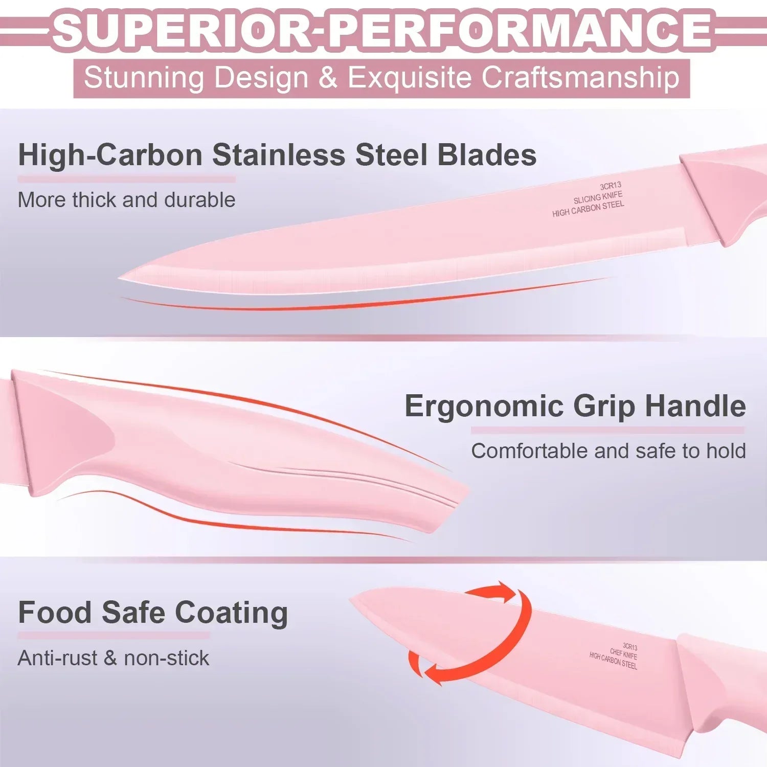 Vesteel Knife Set for Kitchen with Block, 15 Pcs High Carbon Stainless Steel Kitchen Knife Set with Self Sharpening