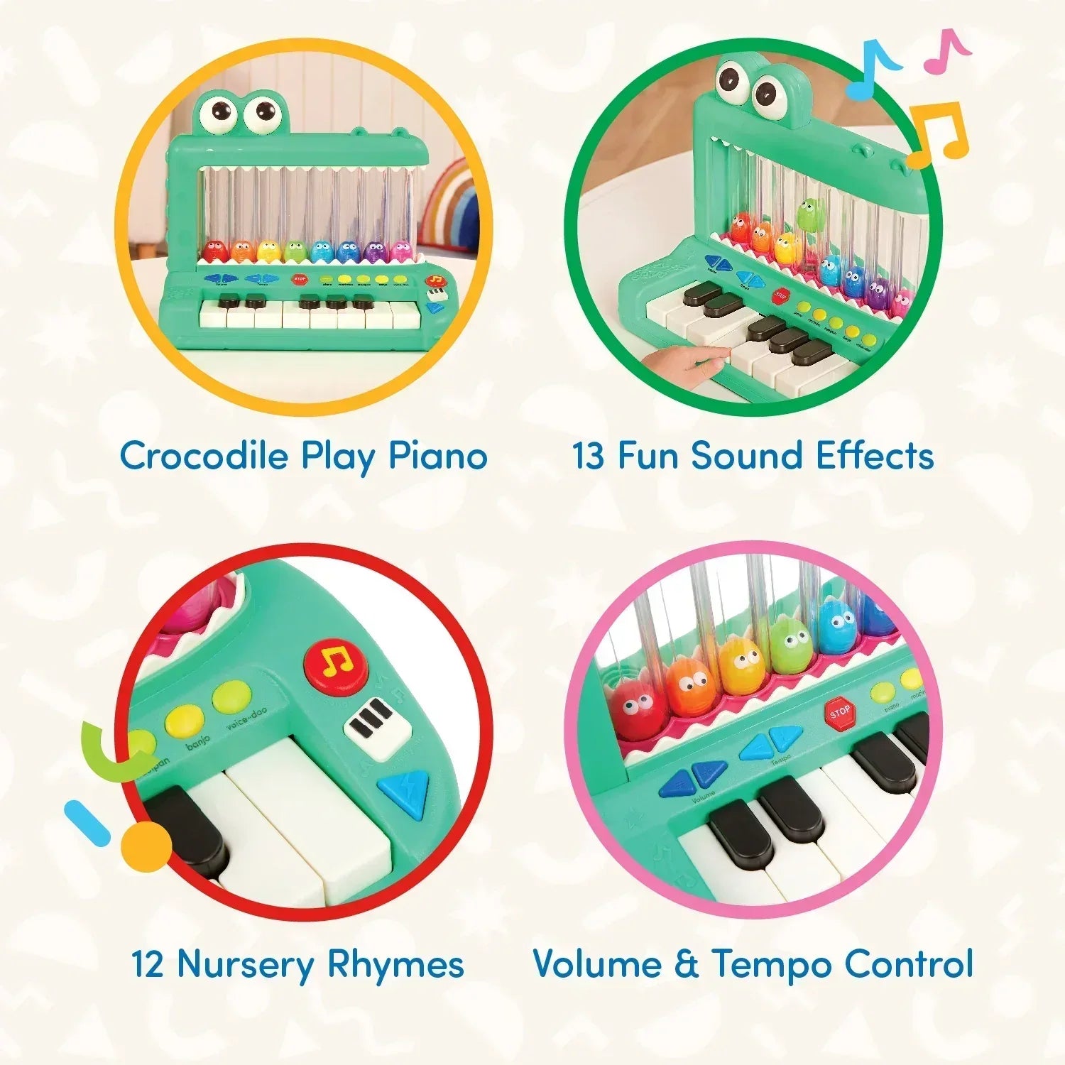 Battat Croco Pop Piano Toy Keyboard with Songs Sounds Lights, Baby and Toddler Toys - USA MEGA SHOP
