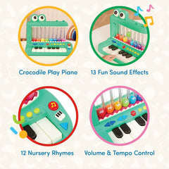 Battat Croco Pop Piano Toy Keyboard with Songs Sounds Lights, Baby and Toddler Toys