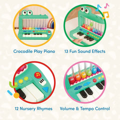 Battat Croco Pop Piano Toy Keyboard with Songs Sounds Lights, Baby and Toddler Toys - USA MEGA SHOP