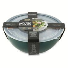 12-piece nesting mixing bowl set with clear lids, green bowls in a stack