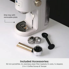 Mini espresso machine accessories set with portafilter, scoop, and tamper