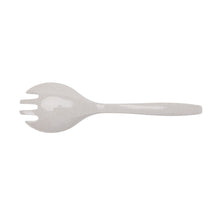 Salad serving spoon with white floral handle and leaf pattern along the stem.