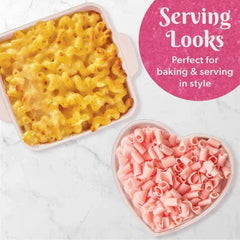 Paris Hilton 2-Piece Ceramic Nonstick Baking & Casserole Dish Set, Square and Heart-Shaped, Stoneware Baking Set, Pink
