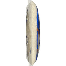 Long grain white rice bag with blue side stripe and windowed label