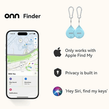 Blue wireless item locator 2-pack with smartphone map app screen