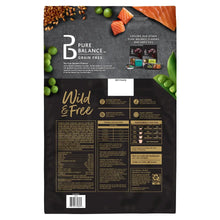 Back of grain-free dog food bag with ingredients and nutrition information tables