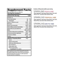 Supplement Facts label for Celsius sparkling energy drink, per serving
