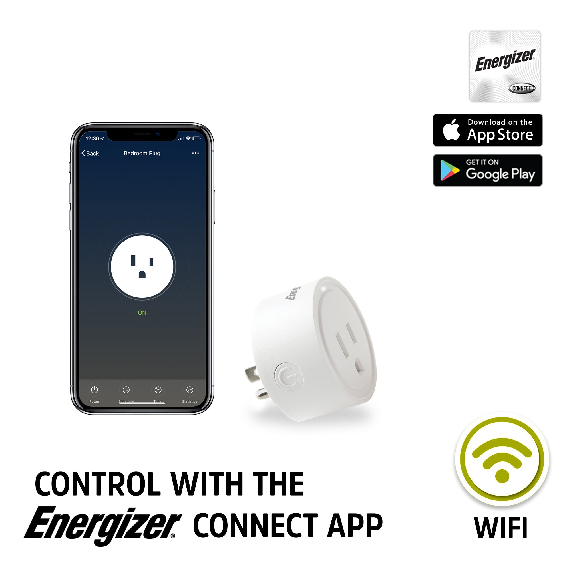 Energizer Smart Wi-Fi 15 Amp Wall Outlet Plug, Voice Control, Remote Access, Mobile App