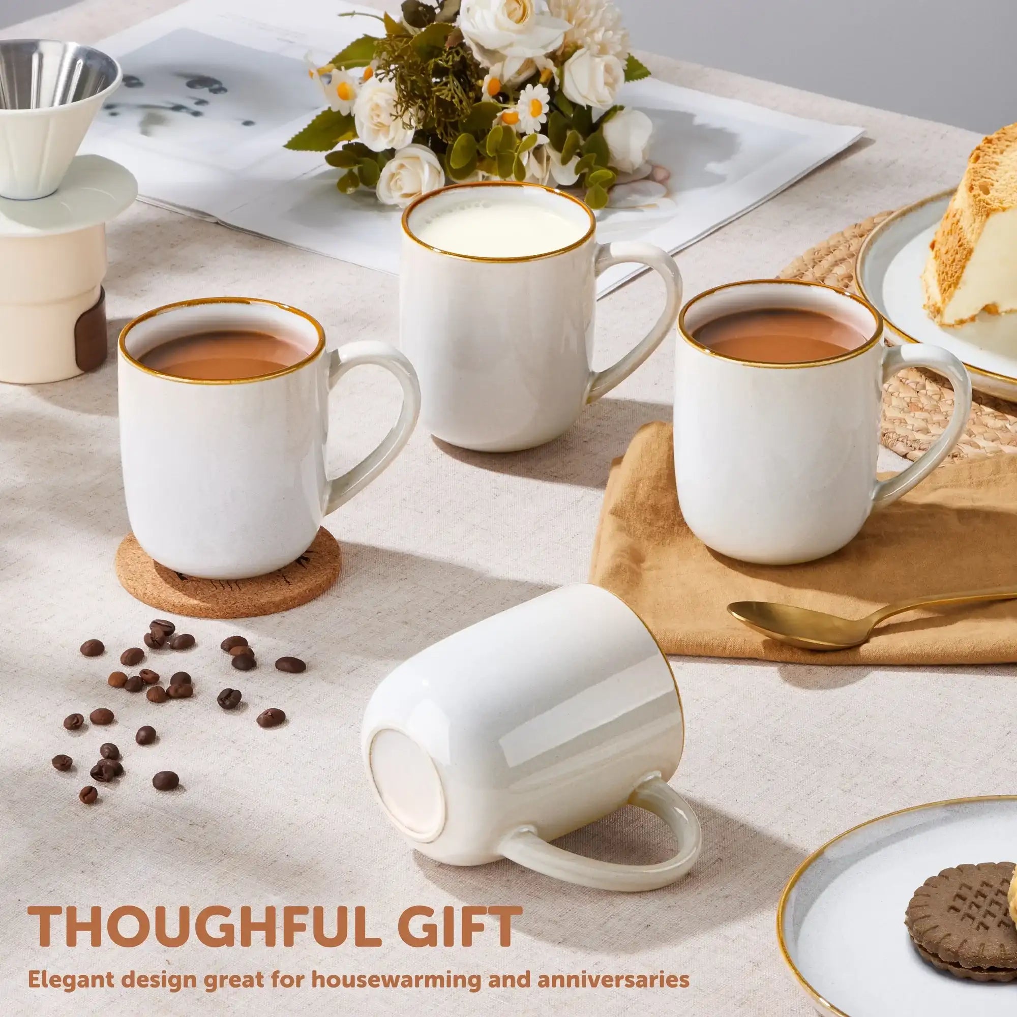 Vesteel Coffee Mug Set of 4, Ceramic Coffee Cups with Handles, 14oz Handmade Reactive Glaze Mugs Set for Coffee Tea Milk, Mug Gifts for Thanksgiving Day Anniversary, Gifts for Men, women, Home, Office and Restuarant