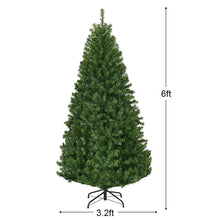 6 ft artificial Christmas tree with dense green branches and hinged metal stand