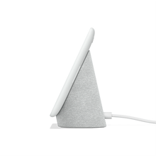 Chalk smart display angled view showing woven fabric speaker and cable