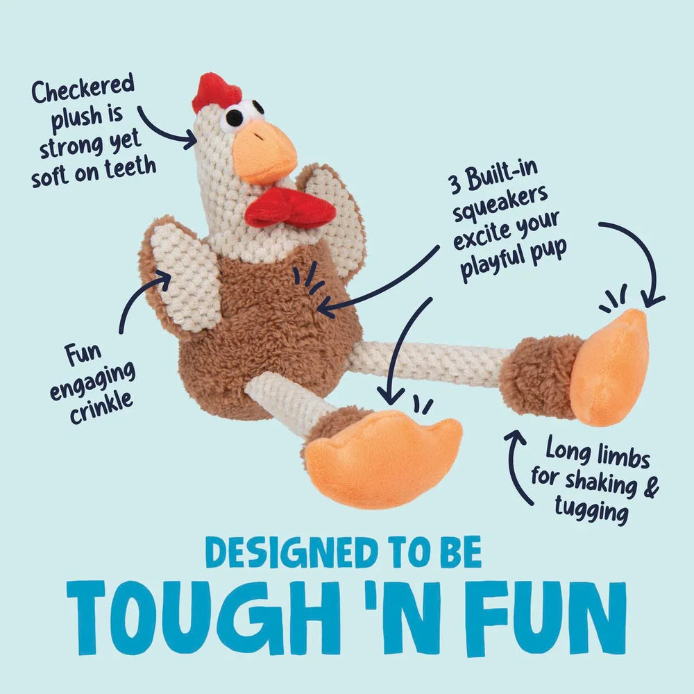 goDog Farm Friends Rooster Plush Toy for Dogs with Chew Guard Technology for Stronger & Longer Play, Soft & Durable, Built-In Squeaker, Brown, Medium - USA MEGA SHOP