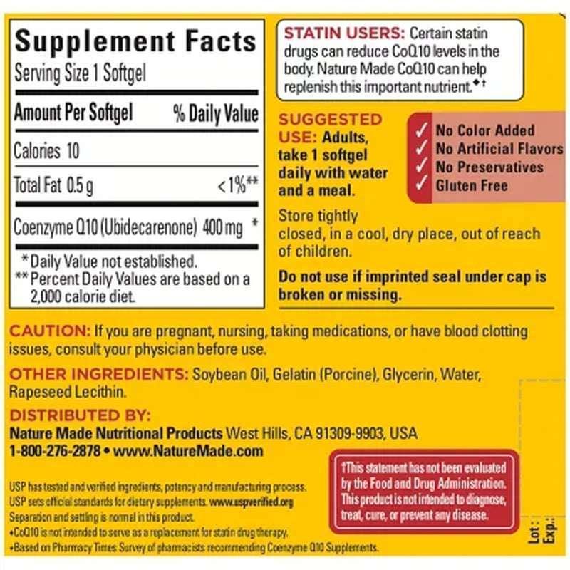 Nature Made Coenzymeq10 Softgels, 400 Mg Coq10 (90 Ct.)