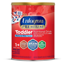 Enfagrow Premium toddler nutritional drink in a red 36.6 oz can, natural milk flavor.