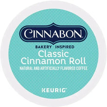 Cinnabon K-Cup pod label: Classic Cinnamon Roll coffee, flavored