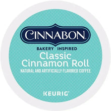 K-Cup coffee pod label: Cinnabon Classic Cinnamon Roll, flavored coffee