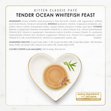Kitten classic pate tender ocean whitefish feast nutrition panel with heart-shaped pate