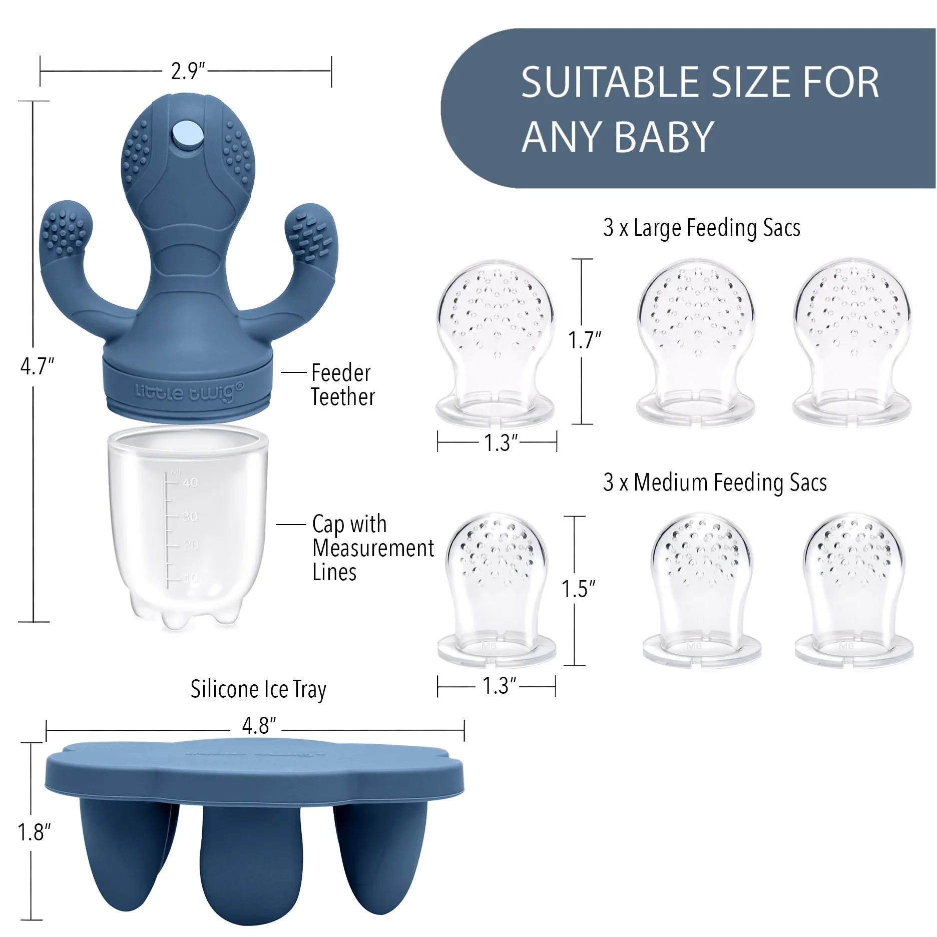 Little Twig Freezable Teether Set Steel Blue - USA MEGA SHOP