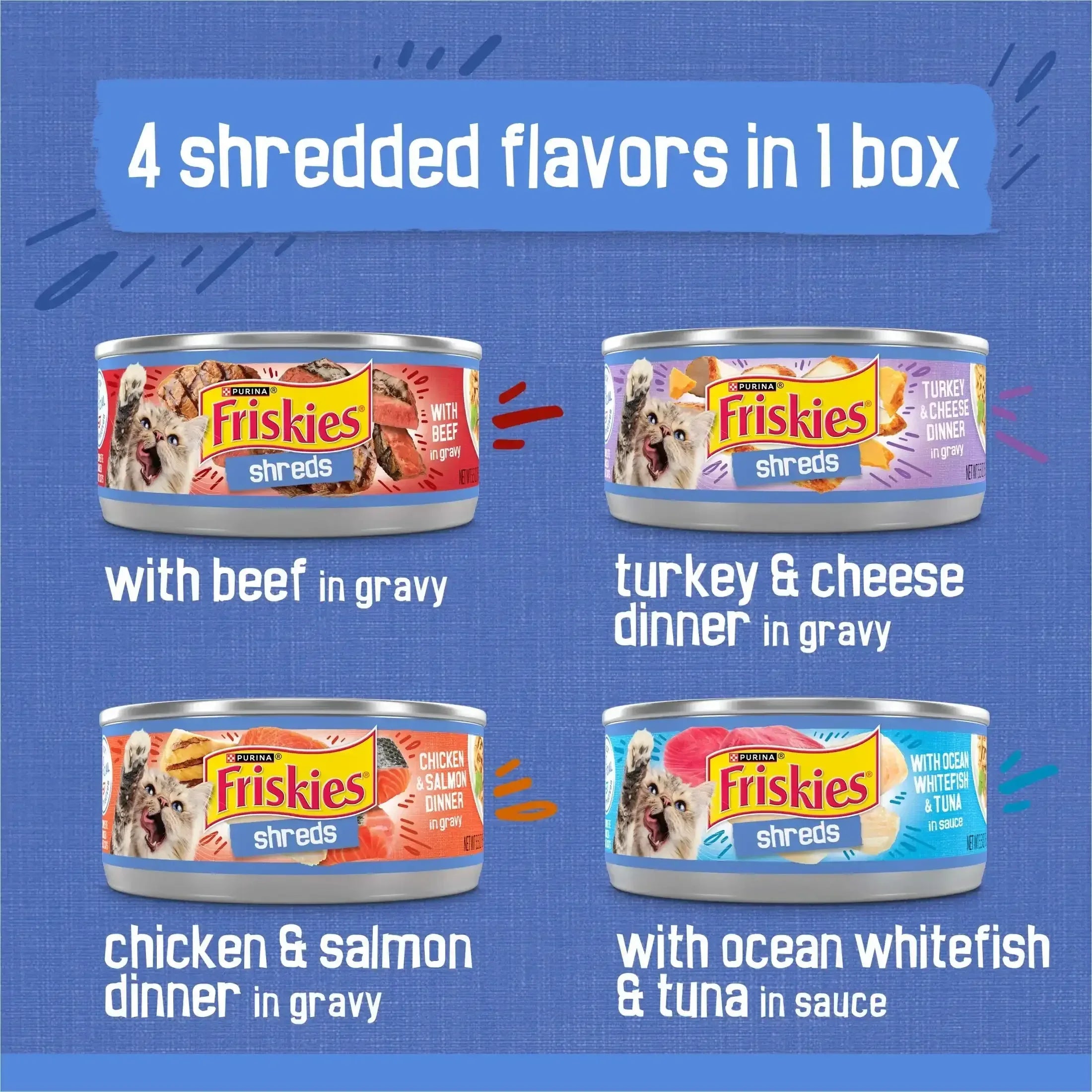 Purina Friskies Shreds Gravy Variety Pack, Wet Cat Food, 5.5 oz Cans