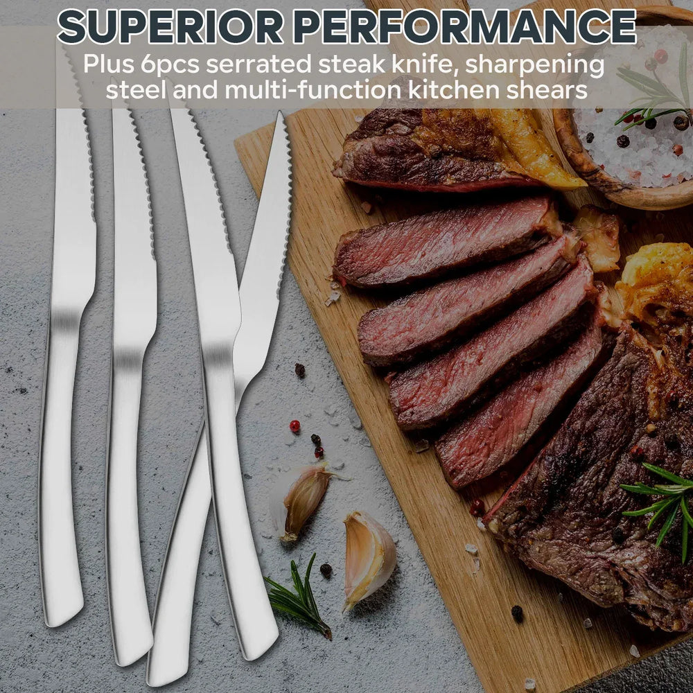 Vesteel Knife Set for Kitchen with Block, 15 Pcs High Carbon Stainless Steel Kitchen Knife Set with Self Sharpening - USA MEGA SHOP