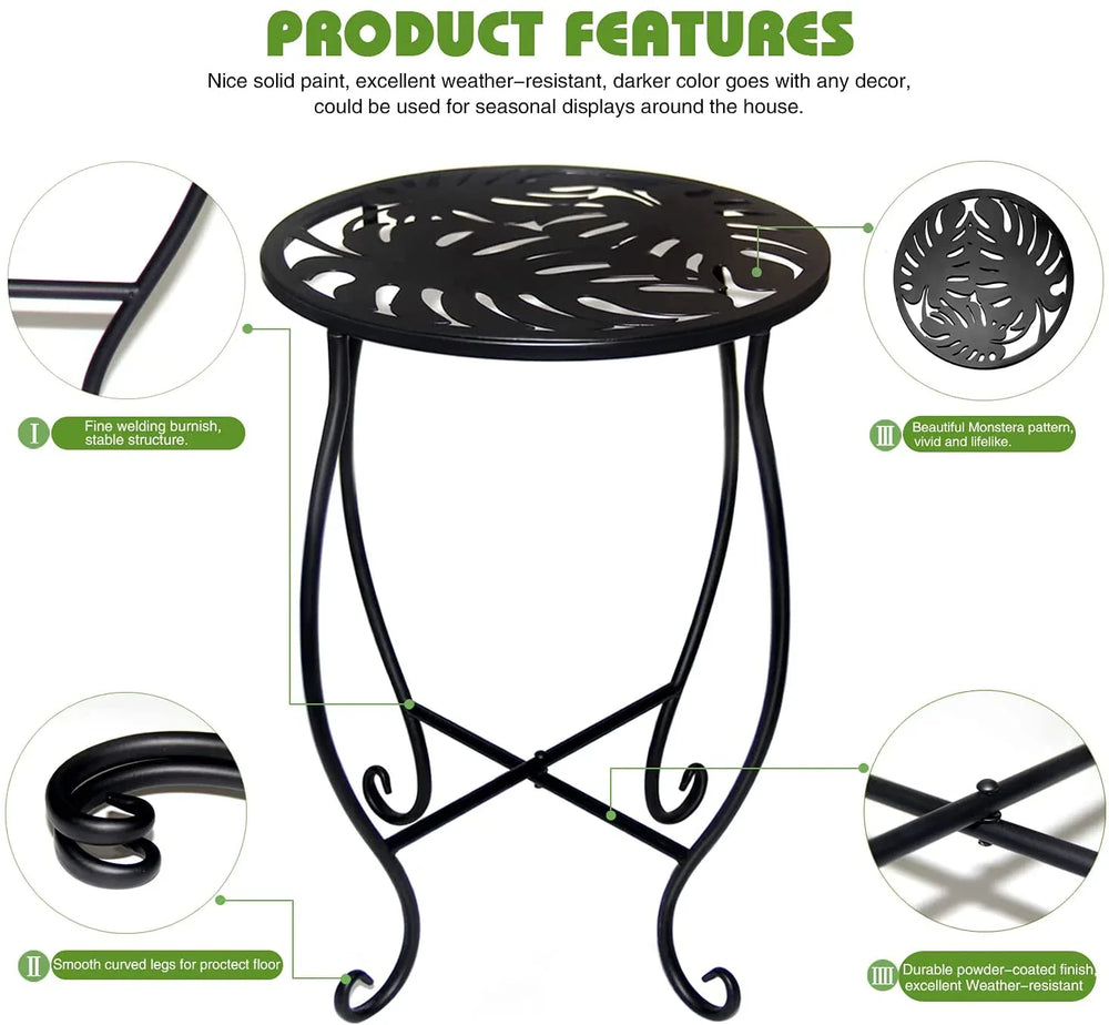 KABB 15'' Tall Plant Stand for Flower Pot Set of 1, Round Metal Plant Stand Indoor, Decorative Black Flower Pot Stand Plant Table - USA MEGA SHOP