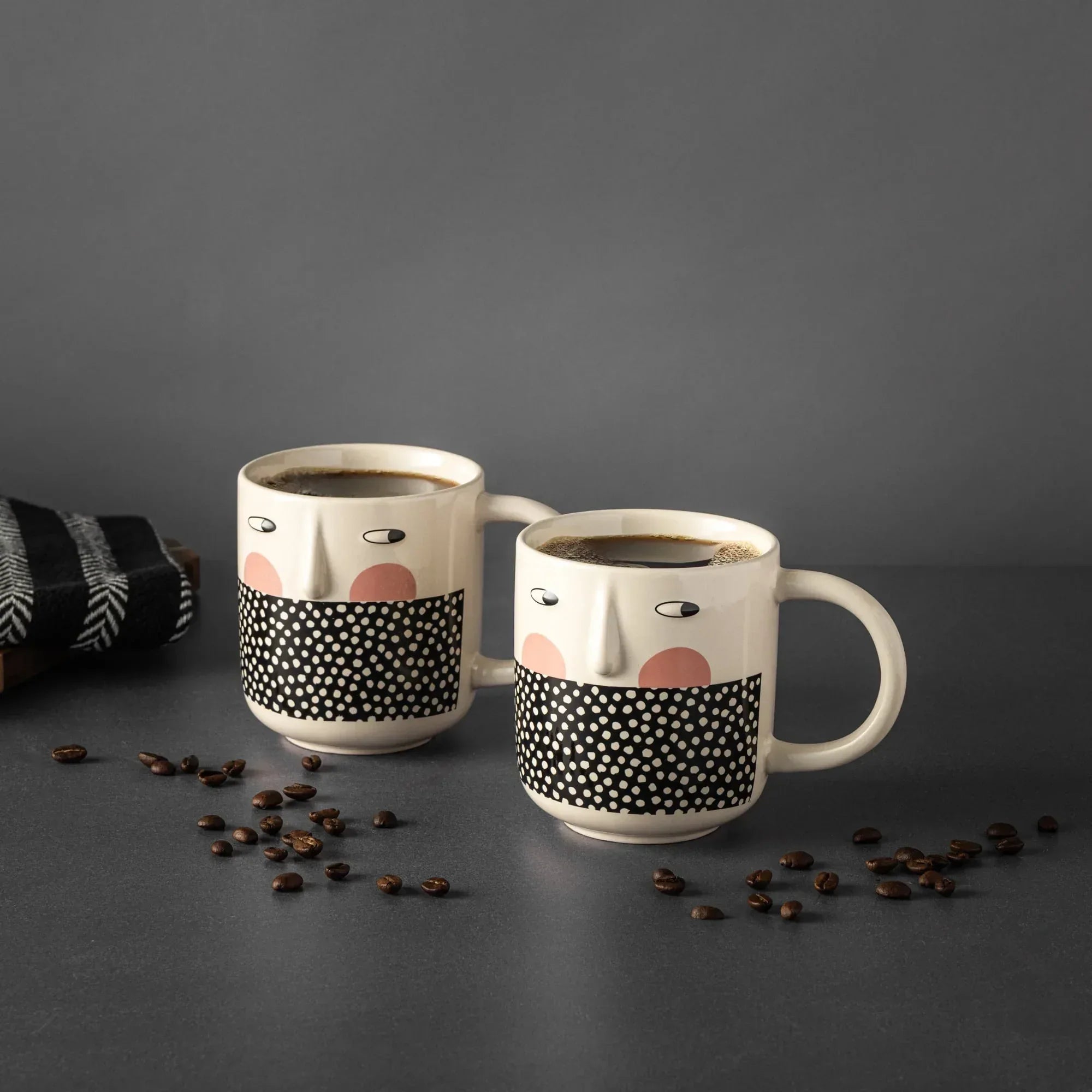 Thyme & Table 2 Pack Cheeky Faces with Dots Mugs 16.2 fl oz, Stoneware