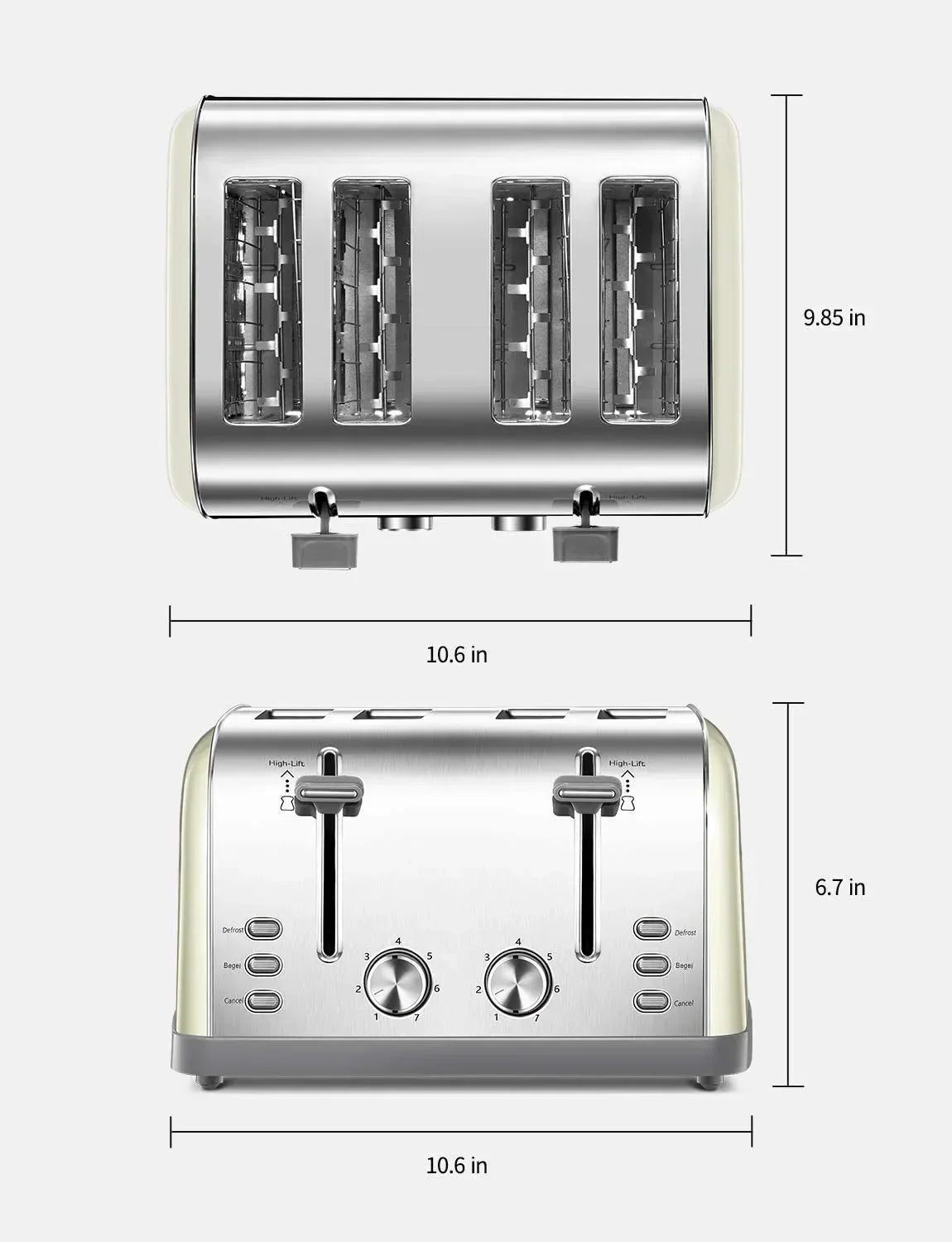 Toaster, Retro Bagel Toaster Toaster with 7 Bread Shade Settings, 2 Extra Wide Slots, Defrost/Bagel/Cancel Function, Removable Crumb Tray, Stainless Steel Toaster by Yabano, Silver - USA MEGA SHOP