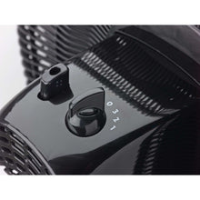 Black fan control dial with numbered speed settings on pedestal housing